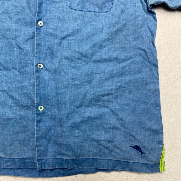 Tommy Bahama Linen Shirt L Blue Relax Short Sleeve Blue Beach Button Up - Picture 7 of 12